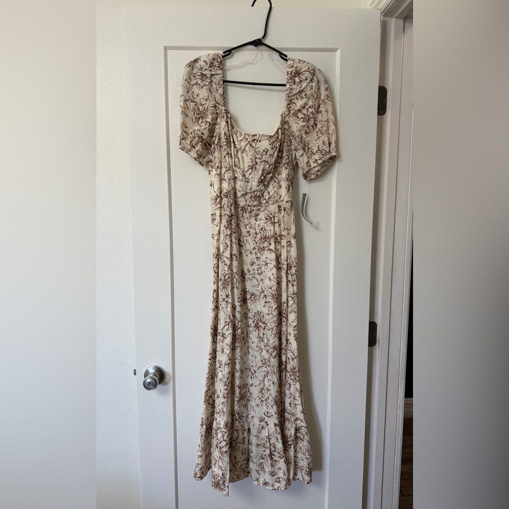 London Times Cream and Brown Long Sleeve Dress